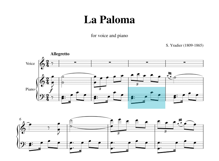 partitura 'La paloma' di Sebastian Yradier