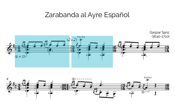 partitura 'Zarabanda' di Gaspar Sanz